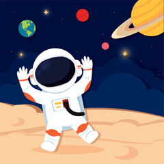 Fototapeta premium Layered view of outer space with an astronaut on a planet Vector