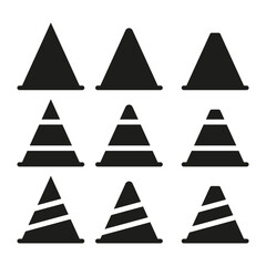 Black traffic cone icons set. Vector illustration. EPS 10.