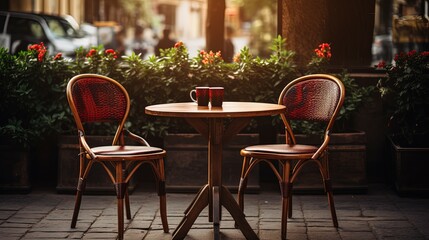 Fototapeta na wymiar Two Chairs Cafe with blur background