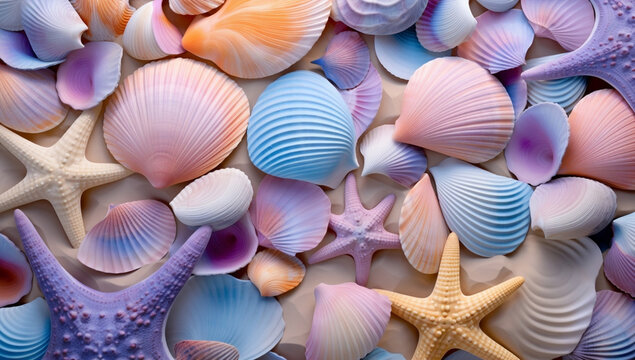 Nature seashell shell beach sea pattern ocean starfish collect background tropical texture summer