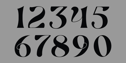 Number font, in classical style with contemporary geometric design. Beautiful elegant numerals. Vintage and old school retro typographic. Vector Illustration