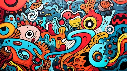 Tuinposter Hand drawn cartoon abstract artistic graffiti background illustration  © 俊后生