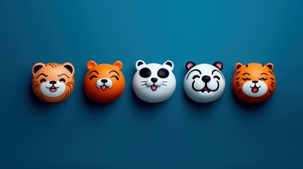 Obraz premium Set of animal faces, face emojis, stickers, emoticons,cartoon funny mascot characters face set