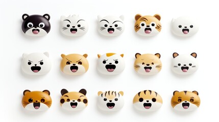 Set of animal faces, face emojis, stickers, emoticons,cartoon funny mascot characters face set
