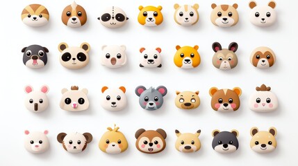 Obraz premium Set of animal faces, face emojis, stickers, emoticons,cartoon funny mascot characters face set