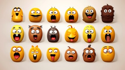 Obraz premium Set of animal faces, face emojis, stickers, emoticons,cartoon funny mascot characters face set