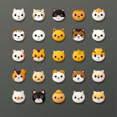 Set of animal faces, face emojis, stickers, emoticons,cartoon funny mascot characters face set