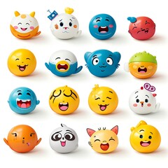 Obraz premium Set of animal faces, face emojis, stickers, emoticons,cartoon funny mascot characters face set