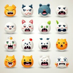 Obraz premium Set of animal faces, face emojis, stickers, emoticons,cartoon funny mascot characters face set