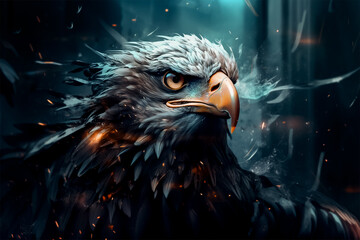 Fototapeta premium Futuristic Eagle cyberpunk flying.