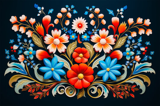 Floral Polish folk art pattern, floral ornament background.