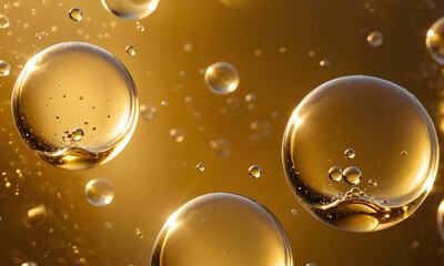 Oil bubbles background bubbling drops of gold liquid. AI generative