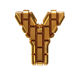 Symbol made of gold vertical bricks. letter y