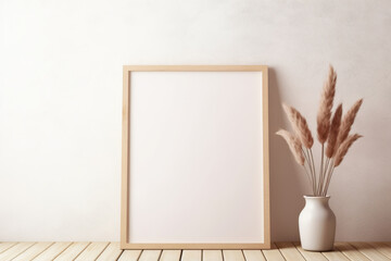 blank frame mockup with pampas in vase 