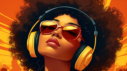 black woman listening to music with headphones