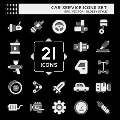 Icon Set Car Service. related to Car Service symbol. Glossy Style. repairin. engine. simple illustration