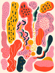 A Risograph Illustration of Abstract Forms Representing Flavors and Tastes
