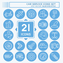 Icon Set Car Service. related to Car Service symbol. Blue Eyes Style. repairin. engine. simple illustration
