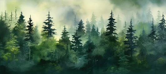 Fototapeten Abstract Watercolor dark forest green Art Painted Background © JKLoma