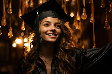 Obraz premium girl, beautiful light skinned teenager, a 12th grade senior in gradutation cap and gown.