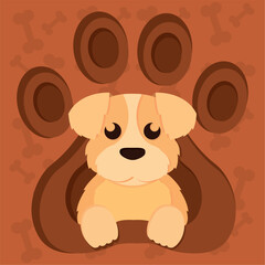 Cute dog character on layered paw Vector
