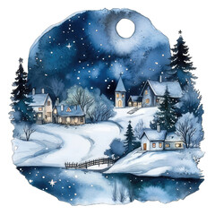Watercolor winter landscape with wooden house in the forest. New Year Winter transparent Background png