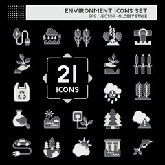 Icon Set Environment. related to Environment symbol. Glossy Style. simple illustration. conservation. earth. clean