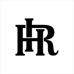 Initial letter H, R, HR or RH overlapping, interlock, monogram logo, black color on white background