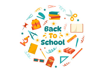 Back to School Vector Illustration with Schools Elements and Learning Equipment for Education Background in Kids Flat Cartoon Hand Drawn Templates