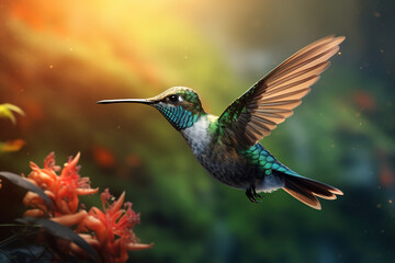 Obraz premium Image of a hummingbird flying, Bird, Wildlife Animals., Generative AI, Illustration.