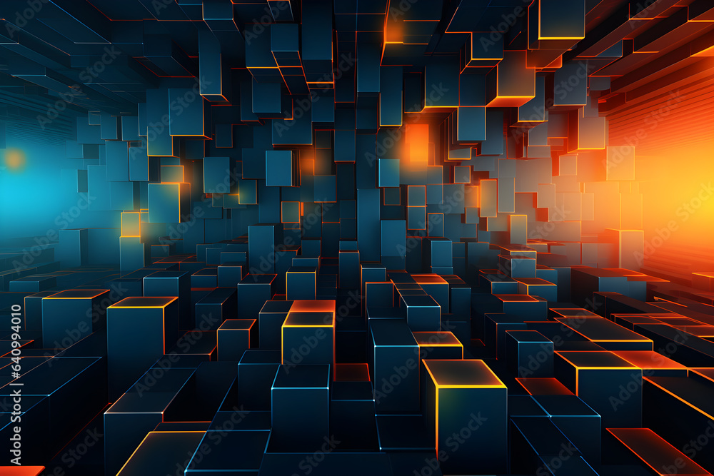Poster abstract technology futuristic digital concept square pattern with lighting glowing particles square