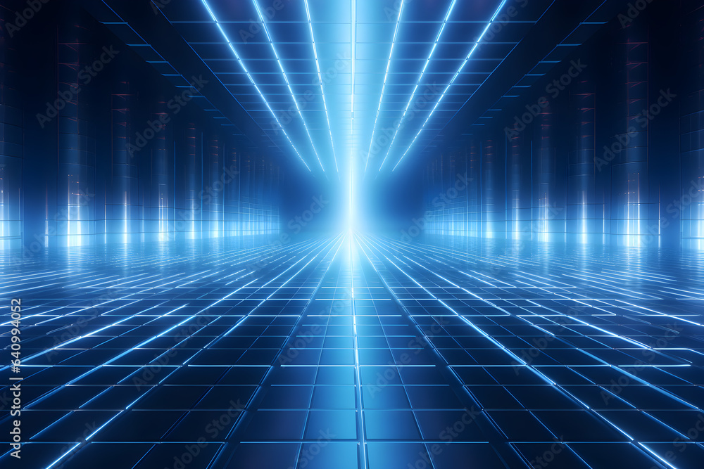 Poster abstract technology concept perspective grid line up and down side on blue and white background. gen