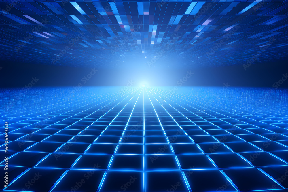 Poster abstract technology concept perspective grid line up and down side on dark blue background. generati