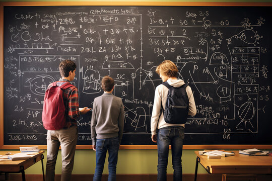 Photo of Students in the classroom doing solving math problem on blackboard