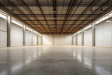 Interior of empty and clean modern warehouse - Powered by Adobe