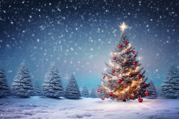 Obraz premium Holiday background with Christmas tree, snow, winter