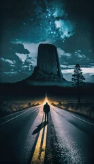 Poster Devils Tower UFOs Illuminate the Angry Norwegian Night Sky © Taiga NYC