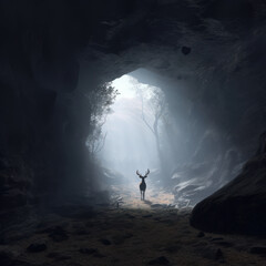  A fallow hiding in the mist in a cave
