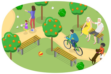 Fototapeta premium 3D Isometric Flat Conceptual Illustration of Walk In Park, Urban Recreation Area