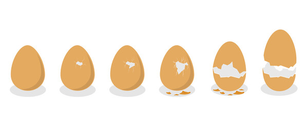 3D Isometric Flat  Set of Broken Chicken Eggs, Cracked Eggshell