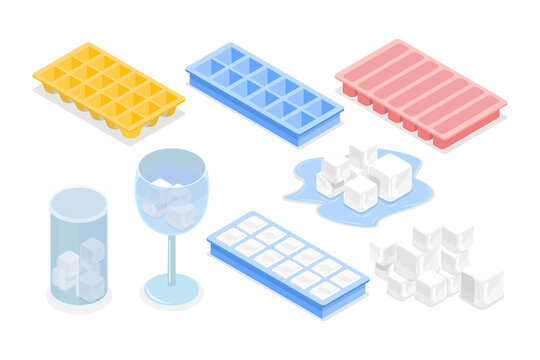 3D Isometric Flat  Set of Ice Cubes for Cocktails, Plastic Trays