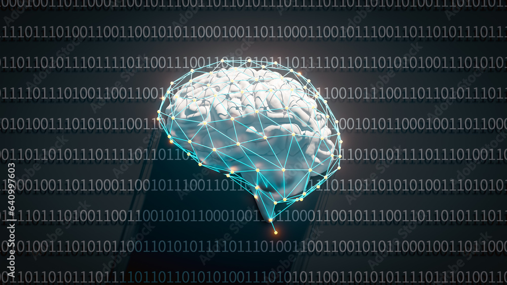 Poster artificial intelligence digital brain concept background, 3d rendering