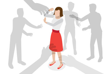 3D Isometric Flat  Conceptual Illustration of Sexual Harassment, Violence Against Women