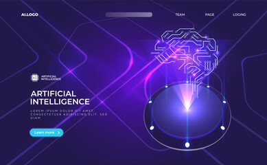 Artificial Intelligence banner, big data, cloud computing, machine learning, information mining concept isometric icon, vector