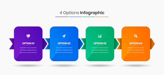 Vector Business Infographic Presentation Template with Abstract Design, 4 Options and Icons