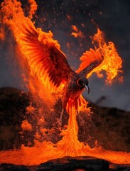 Molten Liquid Bird: Phoenix Rising from Lava Embers