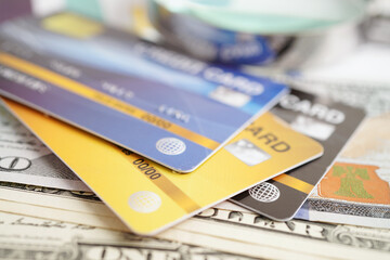 Credit card for online shopping, security finance business concept.