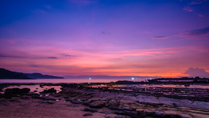 Sawarna beach,west Java,Indonesia, beautiful beach with coral reefs dotted with greenery 