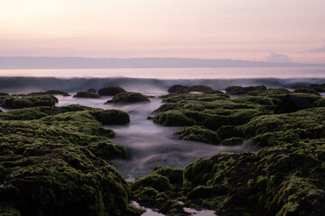 Sawarna beach,west Java,Indonesia, beautiful beach with coral reefs dotted with greenery 