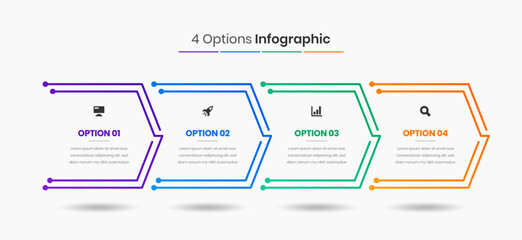 Vector Business Infographic Presentation Template with Abstract Design, 4 Options and Icons